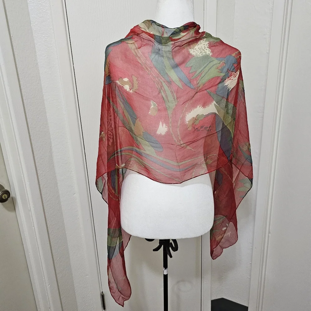 Chiffon Scarf Vintage Red Rooster Print Very Light And Airy Womens Retro - Picture 4 of 11